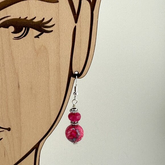 Rain Flower Jade & Faceted Pink Jade Earrings 925 Sterling Silver Ear Wires - Picture 9 of 11